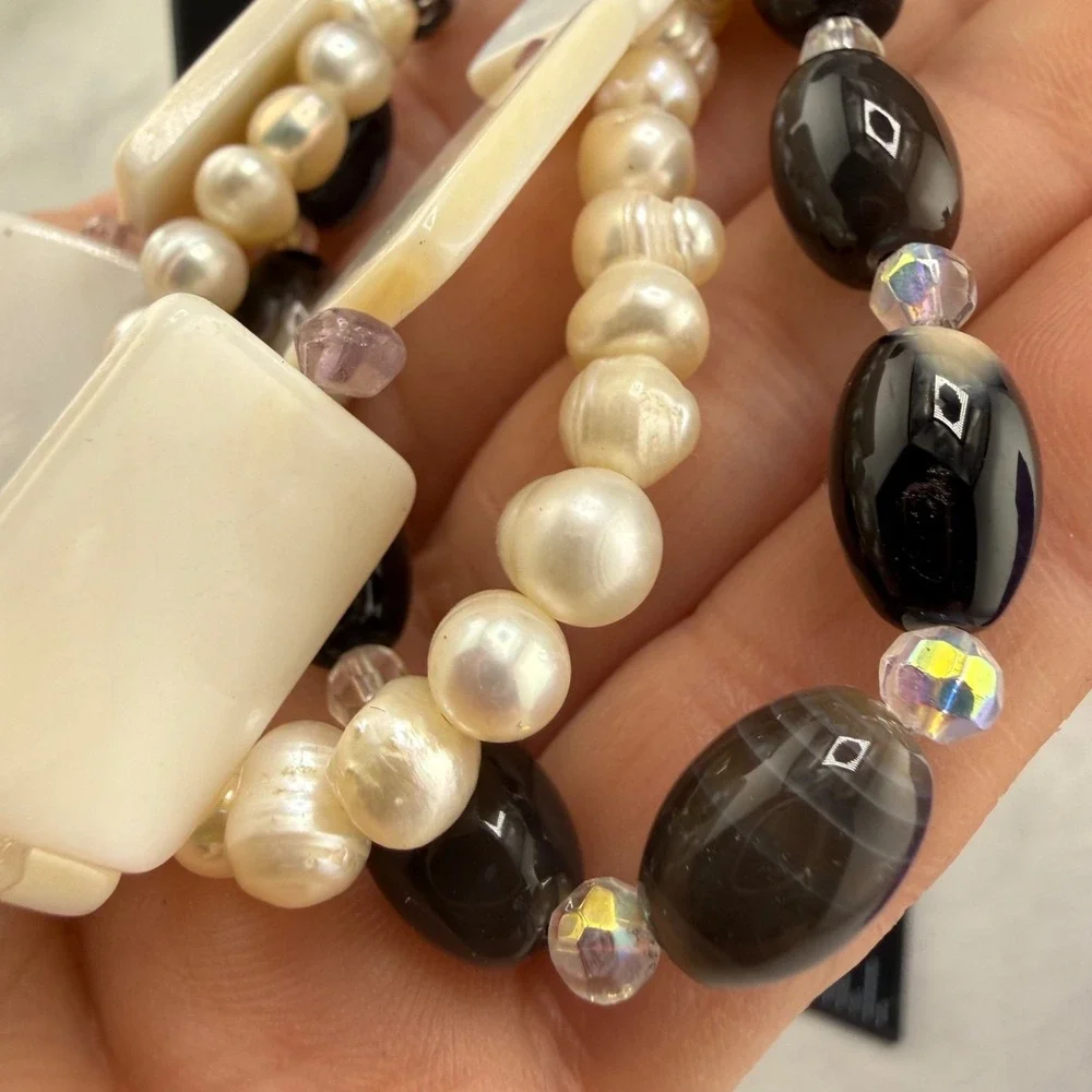 Modern‎ Layered Beaded Bracelet Shell Pearl Glass Beach Vacation 7